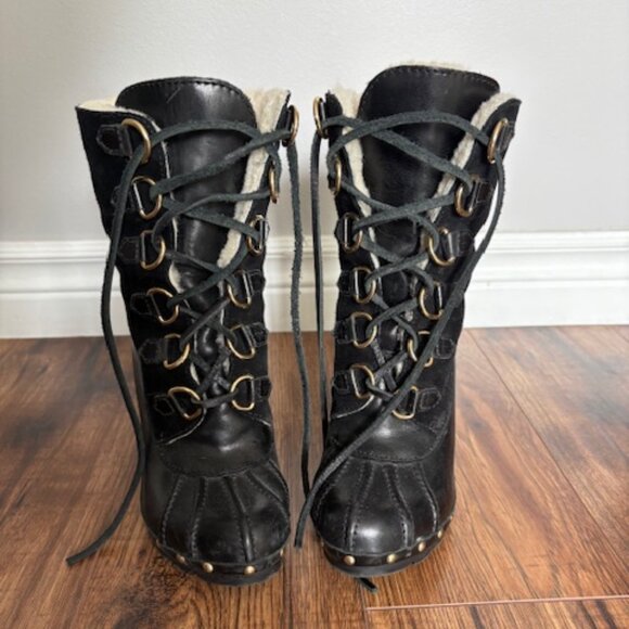 Michael Kors Black leather shearling lined heeled boots - Picture 4 of 10